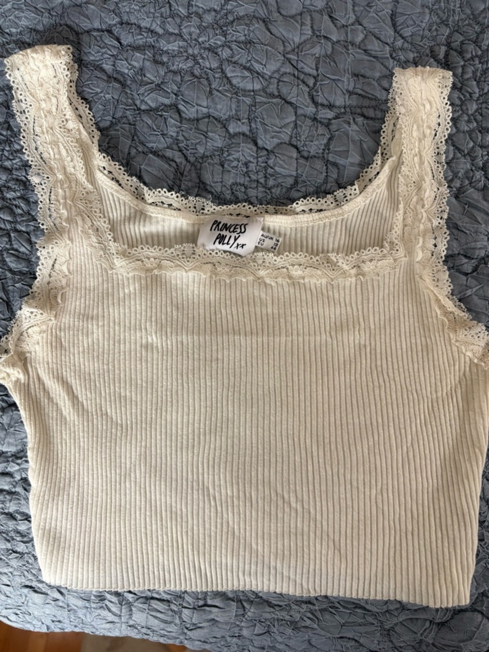 Princess Polly Cream Ribbed Lace-Trim Camisole